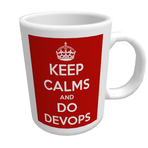 A mug with the text 'keep calms and do devops'