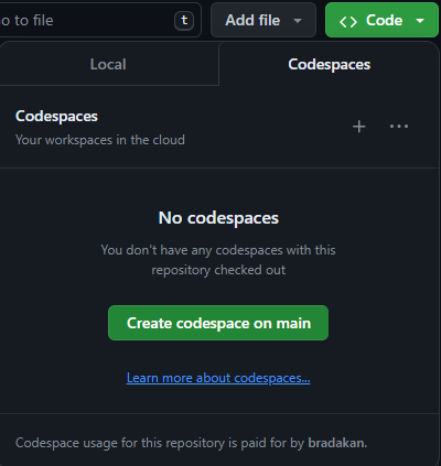 open in codespace